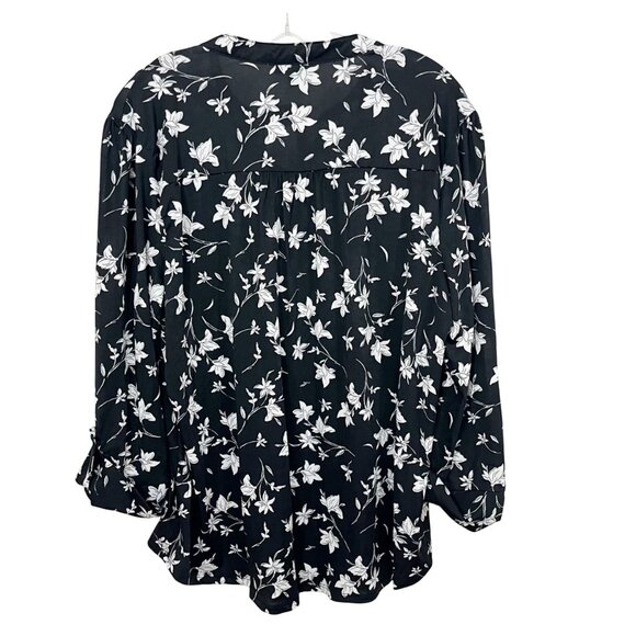 NEW Cocomo Black & White Floral Long Sleeve Blouse Business Casual - Size XL - Picture 2 of 7